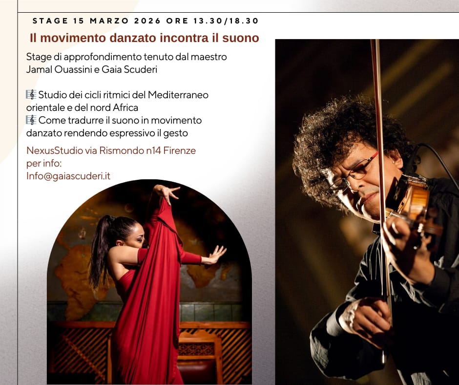 Stage con il direttore d'orchestra Jamal Ouassini e la danzatrice di Danza Espressiva Araba Gaia Scuderi